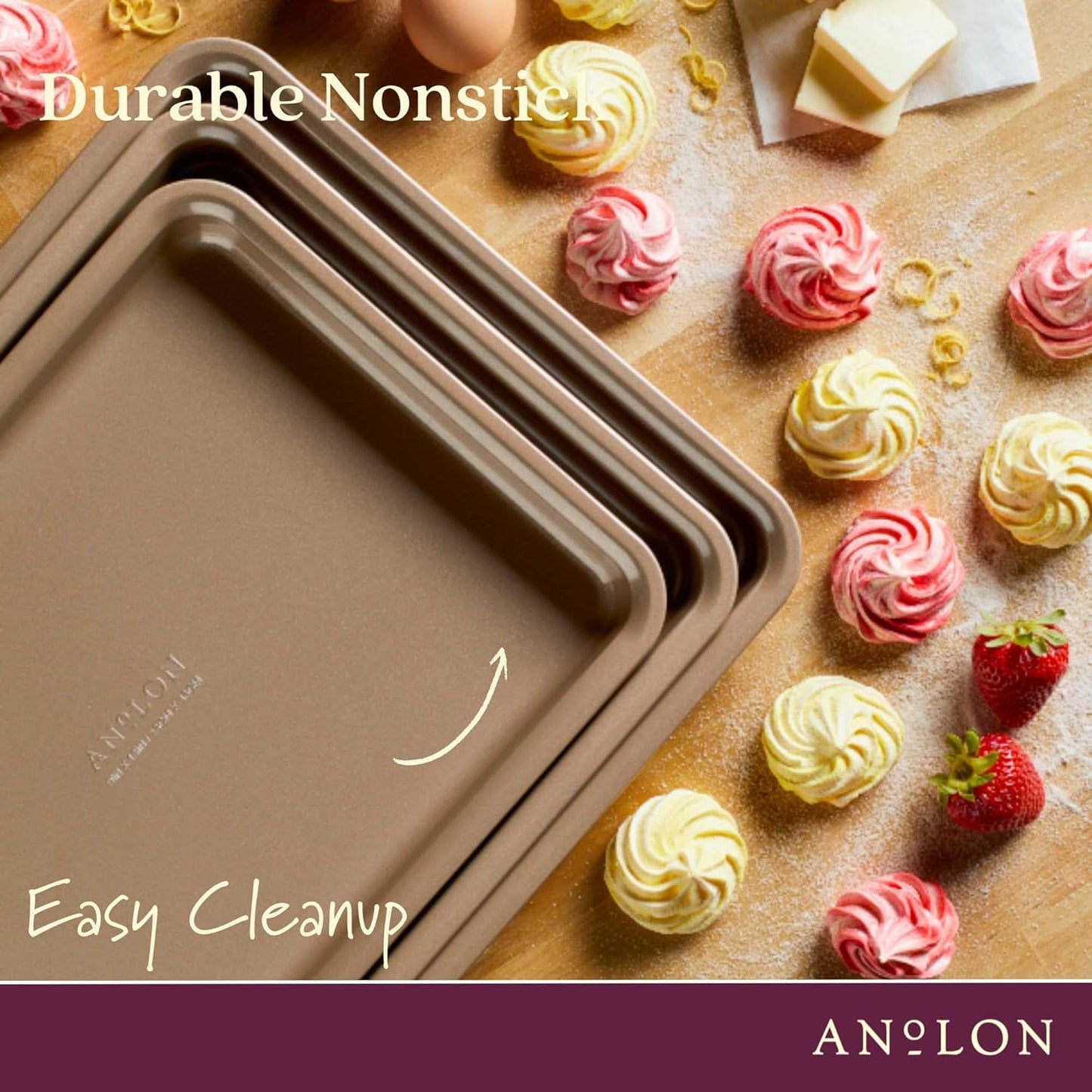 Anolon Gourmet Nonstick Bakeware Set with Nonstick Cookie Sheets / Baking Sheets - 3 Piece, Bronze Brown