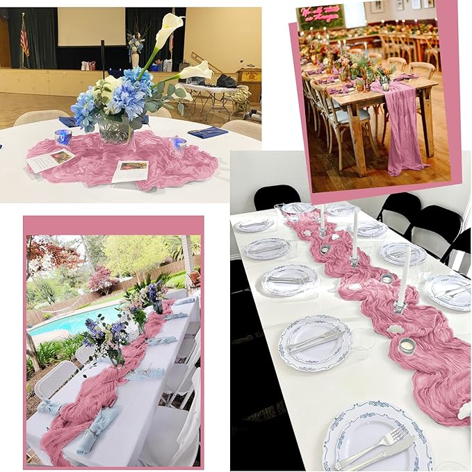 12 Pack Dusty Rose Table Runner 10Ft Long Cheesecloth Table Runner Rustic Gauze Table Runner Romantic Sheer Fabric Cheese Cloth Table Runners for Wedding Party Bridal Baby Shower