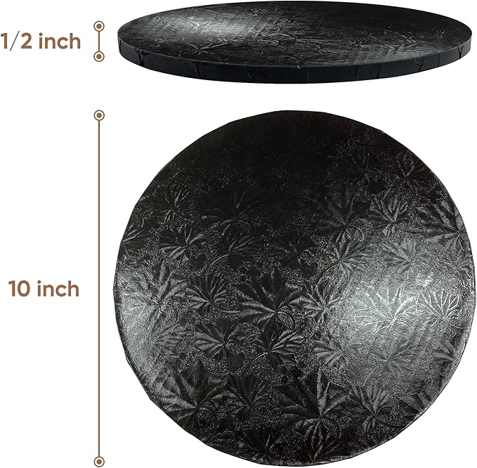 Cakebon Cake Boards - Sturdy 1/2 Thick Drums - 12 Inch Professional Fully Wrapped Edges Black 6-Pack