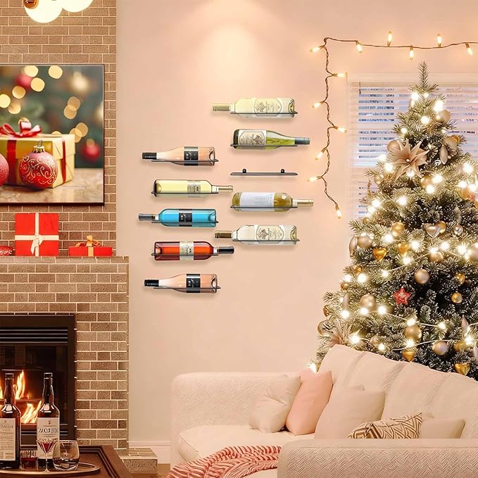 FLstudio Wall Mounted Wine Rack: 4 Bottle Wall Mount Wine Rack for Wine Bottles Display and Storage - Metal Wall Wine Bottle Organizer Holder for Wine Cellar Home Kitchen Bar Decor