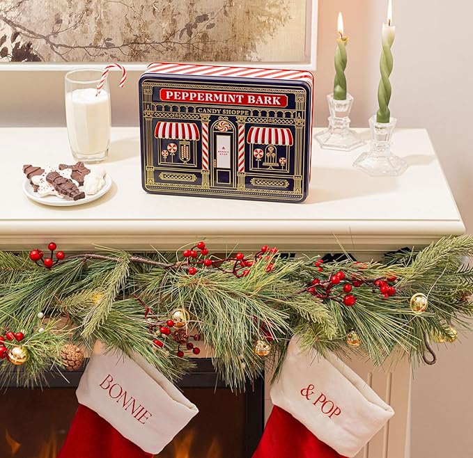 Christmas Peppermint Gift Tin Bark Candy – Fudge Gourmet Holiday Chocolate Gift Basket, Festive Assortment with Nutcrackers, Trees & Gingerbread Shapes – Family, Friends & Coworkers- Bonnie & Pop