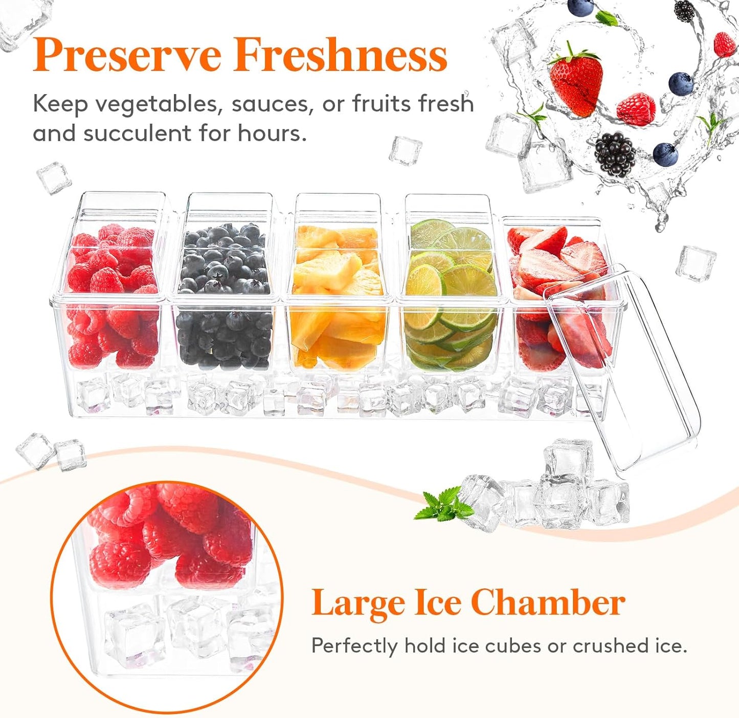 Lifewit Taco Bar Serving Set for Party with 5 Containers(2.5 Cup) & Components, Large Ice Chilled Condiment Caddy Organizer, Garnish Serving Tray Platter for Mimosa Bar Accessories, Fruit, Salad, Food