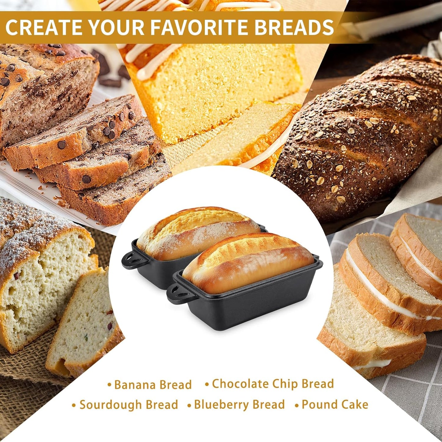 Cast Iron Loaf Pan with Lid 9x5 Inch - Bread Baking Pans for Homemade Bread, 2 Piece Set