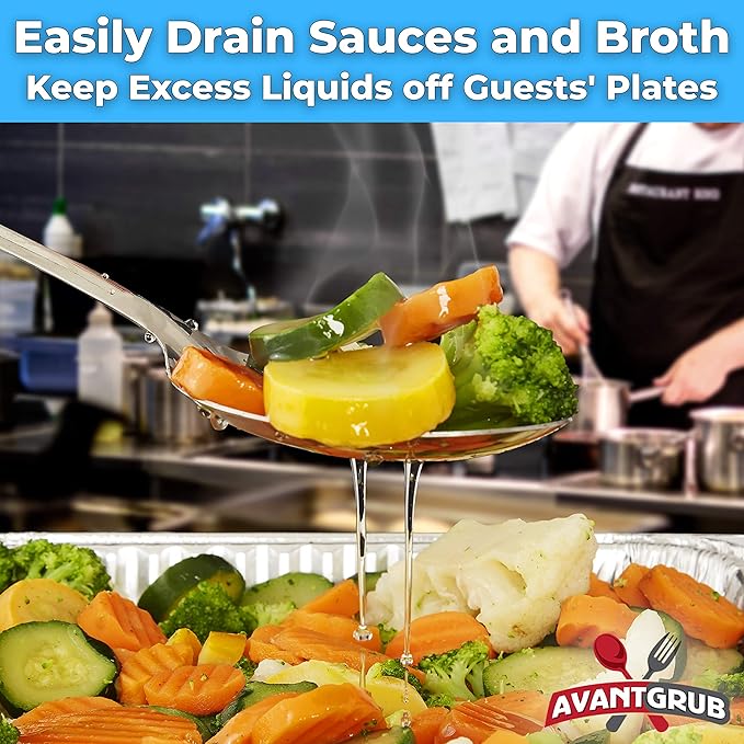 Super Strong, Ergonomic 11 in Serving Spoon 3 Pk. Big, Perforated Stainless Steel Spoons for Cooking, Baking and Basting. Best Kitchen Flatware for Buffet and Banquet Service in Restaurants and Homes