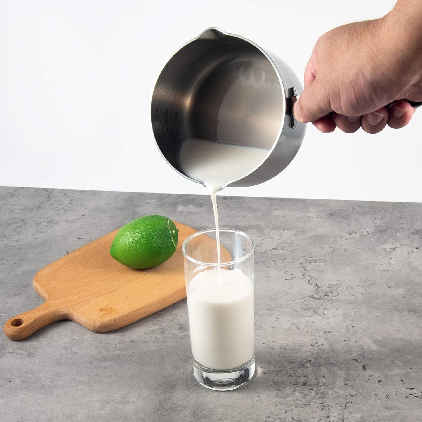 IMEEA Milk Butter Warmer Mini Butter Melting Pot Coffee Maker with Dual Pour Spout 18/10 Tri-Ply Stainless Steel (20oz/600ml)