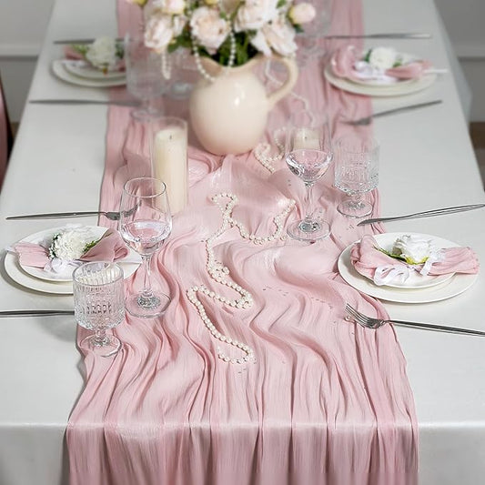 Leetaltree Dazzle Table Runner-Luxury Scarf Table Runner 120 Inch 10FT - Liquid Silk Shine, Elegant Gift Set with Card for Wedding, Christmas, Baby Shower,Holiday & Home Decor (Pink, Set of 3)