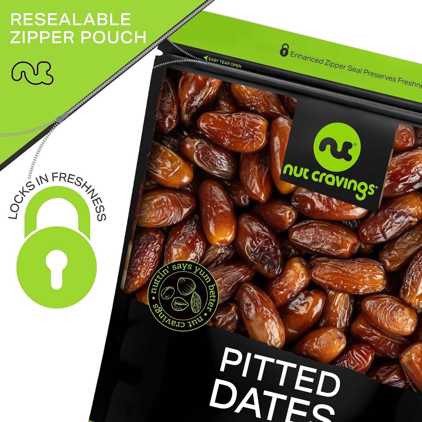 NUT CRAVINGS - Sun Dried Deglet Noor Dates Pitted, No Sugar Added (32oz, 2 LB) Bulk Dry Fruits Packed Fresh in Resealable Bag - Sweet Healthy Snack, Naturally Grown, Vegan, Kosher