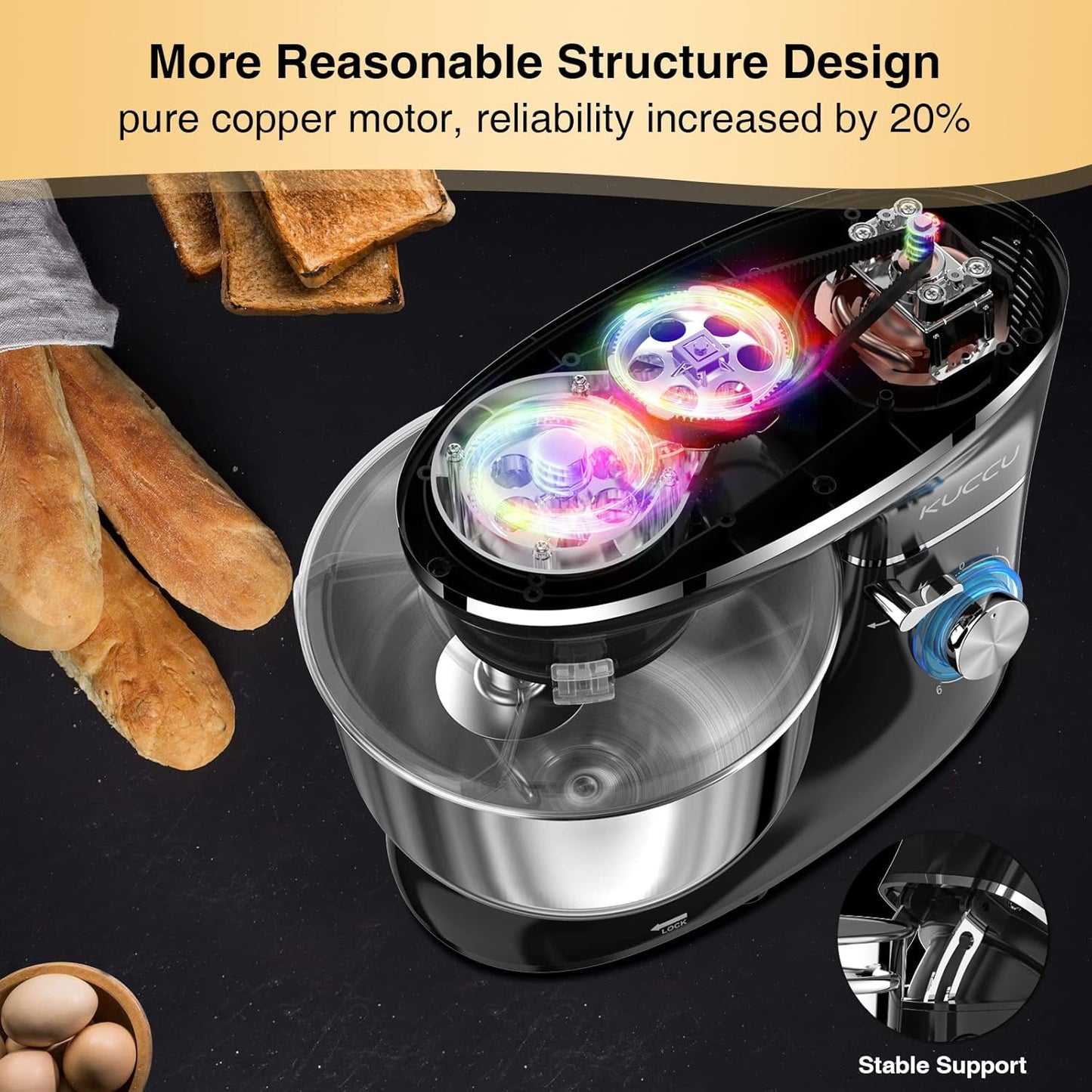 Stand Mixer, 6.5 Qt 660W, 6-Speed Tilt-Head Food Dough Mixer, Kitchen Electric Mixer with Stainless Steel Bowl,Dough Hook,Whisk, Beater, Egg white separator (6.5-QT, Black)