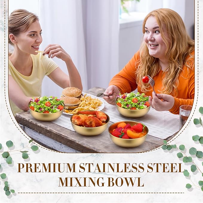 Nuogo 10 Pcs Stainless Steel Mixing Bowls Christmas Decorative Esthetician Bowls for Christmas First Holy Communion Wedding Baking Prepping Serving Facial Salad Fruit Candy(4.7 Inch,Gold)