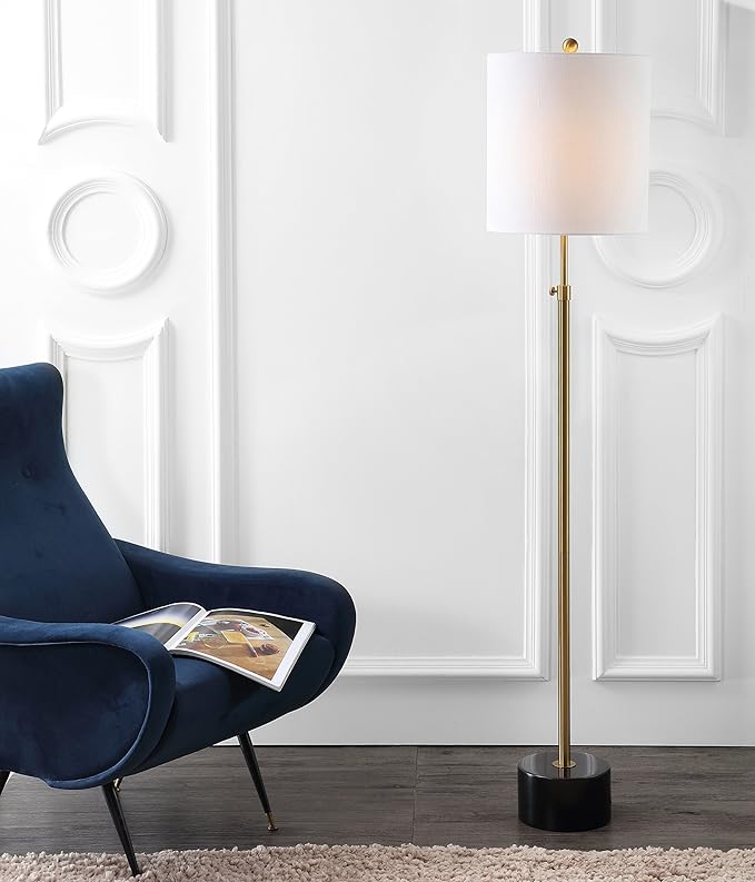 JONATHAN Y JYL6004A Crosby 66" Adjustable Height Metal LED Floor Lamp Modern,Minimalist,Contemporary for Bedrooms, Living Room, Office, Reading, Brass/BlackMarble
