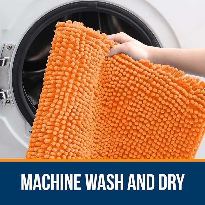 OLANLY Bathroom Rugs 24x16, Extra Soft Absorbent Chenille Bath Rugs, Rubber Backing Quick Dry, Machine Washable Bath Mats for Bathroom Floor, Tub and Shower, Home Decor Accessories, Orange