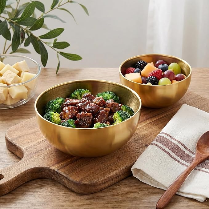 Stainless Steel Mixing Bowls, Gold Salad Bowls, Decorative Esthetician Bowl for Mixing, Cooking, Baking, Prepping, 5.9 and 7.9 Inch(Gold)