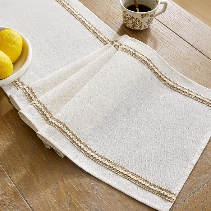 Wracra Jute Farmhouse Table Runner, Macrame Rustic Dining Table Runners 108 Inches Long for Everyday Use, 14x108 Inches, Jute