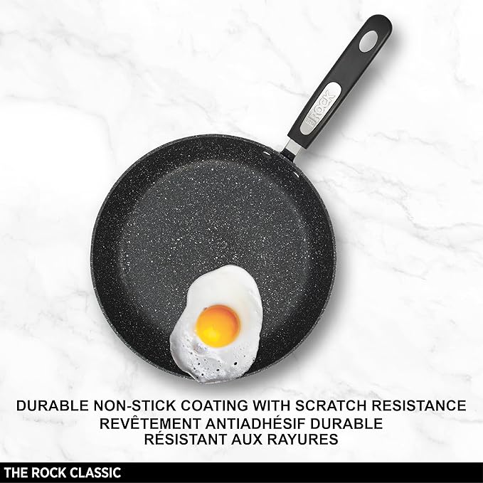 Starfrit The Rock 8PC Non-Stick Cookware set - Durable Forged Aluminum - Oven Safe - PFOA Free - Easy to Clean - Black