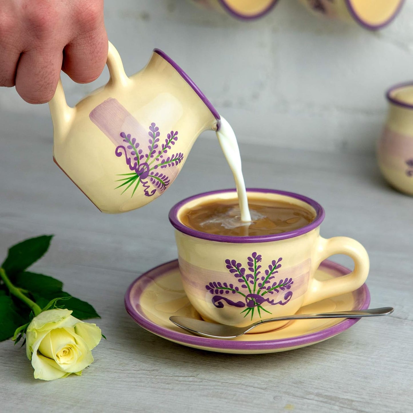 Handmade Lavender Floral Purple And Cream Small 150ml/5oz Ceramic Creamer, Milk Jug, Pourer, Pitcher Jug, Pottery Housewarming Gift for Tea Coffee Lovers by City to Cottage®