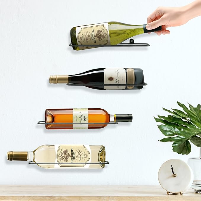 FLstudio Wall Mounted Wine Rack: 4 Bottle Wall Mount Wine Rack for Wine Bottles Display and Storage - Metal Wall Wine Bottle Organizer Holder for Wine Cellar Home Kitchen Bar Decor