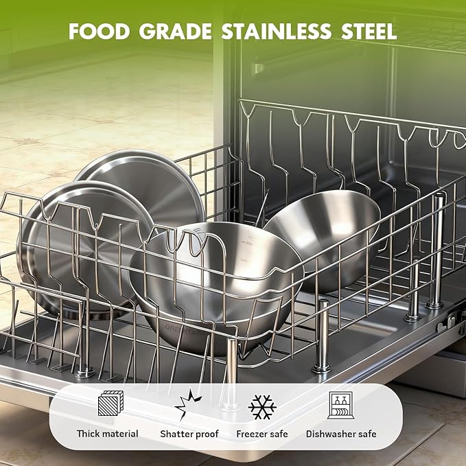 5-Piece Stainless Steel Mixing Bowls Set for Kitchen, Nesting Bowls for Mixing, Baking, Prepping, Cooking and Serving Food, Metal Mixing Bowls Dishwasher Safe