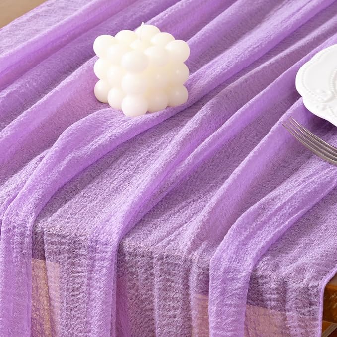 Socomi 3pcs Lilac Purple Fall Thanksgiving Cheesecloth Table Runner Gauze 120 Inch Rustic Boho Cheese Cloth Runner for Wedding Party Baby Bridal Shower Centerpiece Decoration Holiday Home Decorations