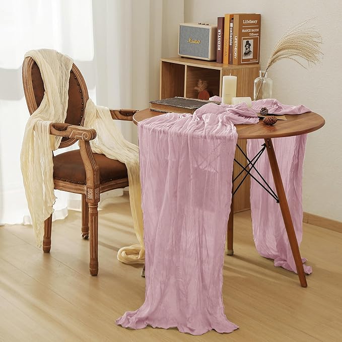 Leetaltree 10 Pack Pink Cheesecloth Table Runner, 35x120 Inch Boho Rustic Cheese Cloth Table Runner, Decorative Table Runners for Bridal Baby Shower Decorations or Wedding Table Decorations