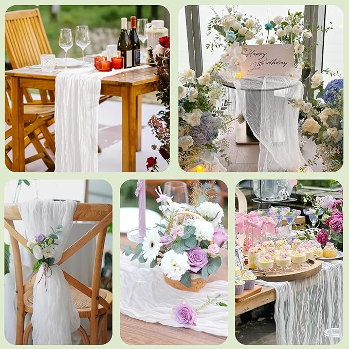 Wokceer Cheesecloth Table Runner 12Pack 10FT Ivory White Gauze Christmas Cheese Cloth Table Runner for Party Rustic Boho Sheer Thanksgiving Table Runners for Baby Bridal Shower Wedding Easter Table