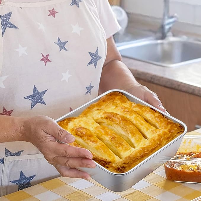 LIANYU 6 Inch Square Baking Cake Pan, Stainless Steel Lasagna Brownie Bread Pan, Perfect for Birthday Party Wedding, Oven & Dishwasher Safe