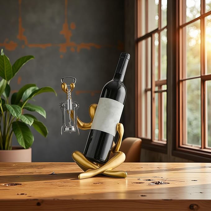 XINXUAN Abstract Wine Bottle Holder Home Decor, Resin Hollow-Out Design Decorative Wine Rack (Gold)