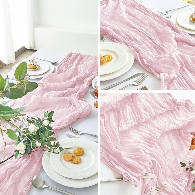 IVAPUPU 2 Pcs Cheesecloth Table Runner - 10ft Pink Boho Gauze Cheese Cloth Table Runners for Baby Shower Decoration Wedding Party Summer Garden Christmas Thanksgiving Decor