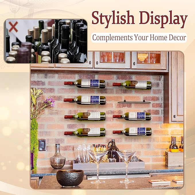 Wall Mounted Wine Rack: Metal Wall Wine Bottle Holder - for Wine Cellar Home Kitchen Bar Decor - 8Pcs