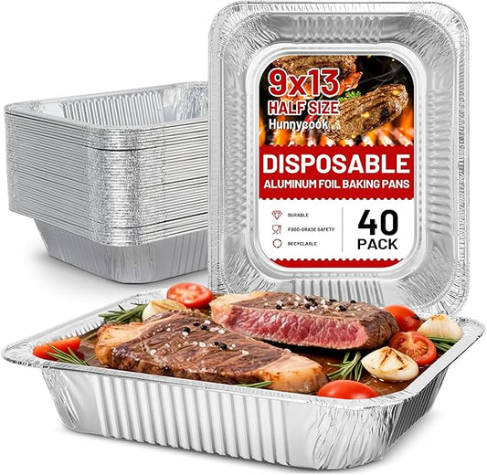 Unokit Aluminum Foil Pans Heavy Duty 9x13-40 Pack Disposable Deep Baking Tins, Steam Table Trays for Oven, Roasting Trays for Baking, Cooking, Heating, Storing and Prepping Food