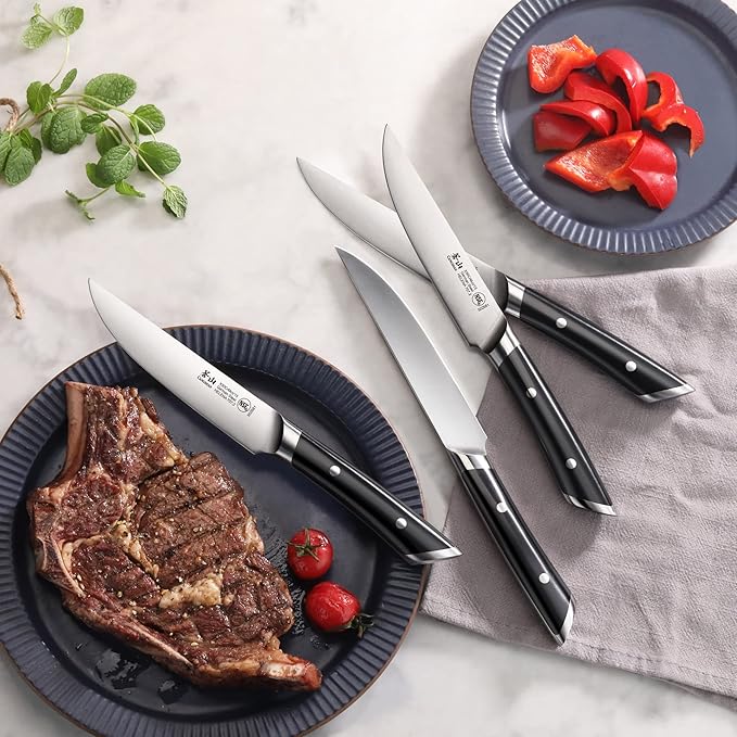 Cangshan HELENA Series German Steel Forged 4-Piece Fine-Edge Steak Knife Set (Black)