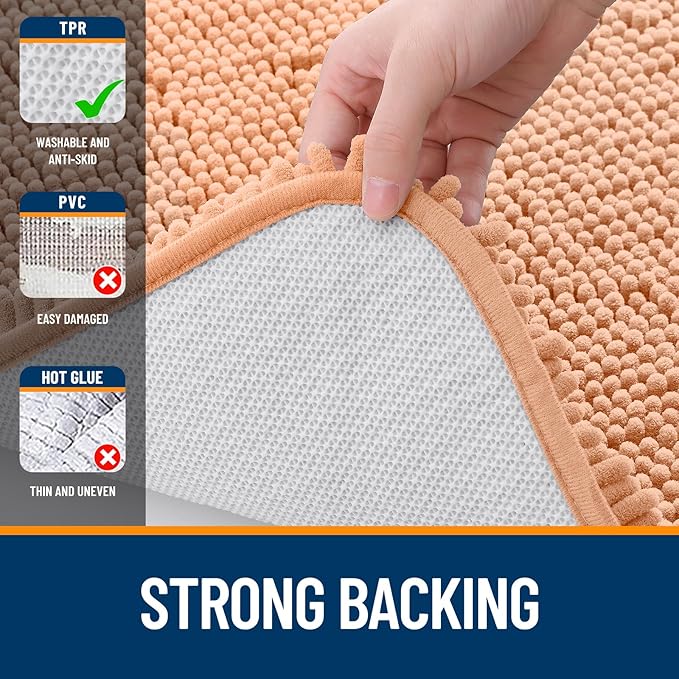 OLANLY Bathroom Rugs 36x24, Extra Soft Absorbent Chenille Bath Rugs, Rubber Backing Quick Dry, Machine Washable Bath Mats for Bathroom Floor, Tub and Shower, Home Decor Accessories, Peach