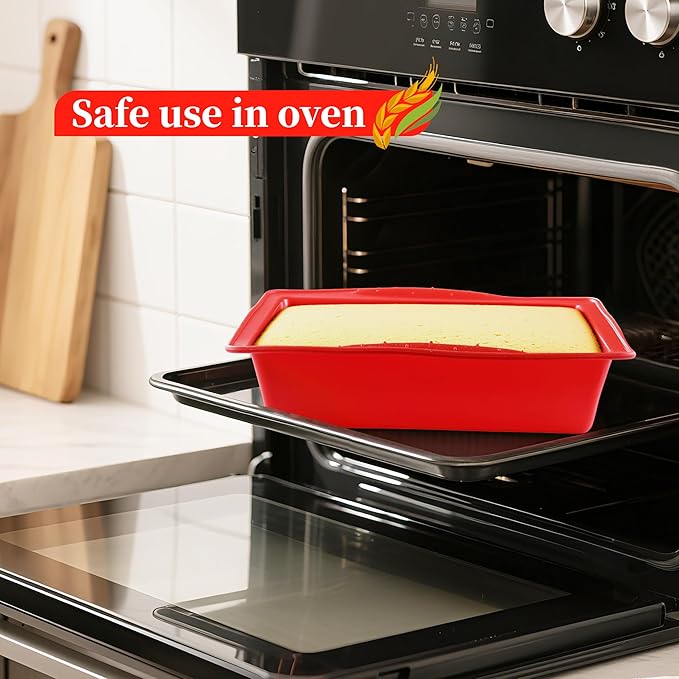 Silicone Square Brownie Pan 2 Pack, 8x8 Baking Pan for Brownies, Cakes, Bread, Pie & Lasagna – BPA Free, Heat Resistant, Flexible Silicone baking mold, Oven, Microwave, Dishwasher Safe