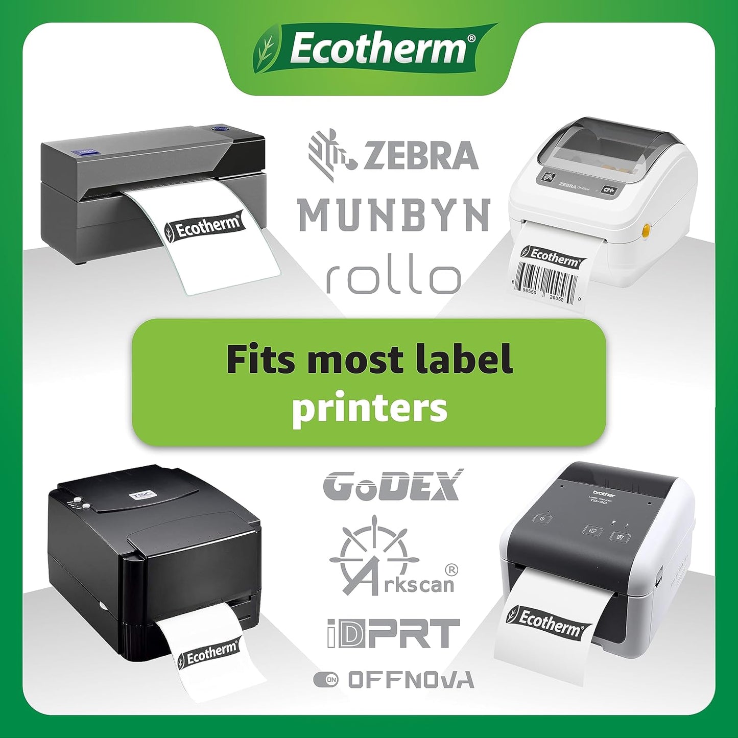 2.25" x 2" Thermal Labels | 6 Rolls | 8220 Labels | fits Zebra, Munbyn, Rollo, Godex, Arkscan, iDPRT, Offnova Thermal Label Printers and More | Blank White Adhesive Stickers by Ecotherm