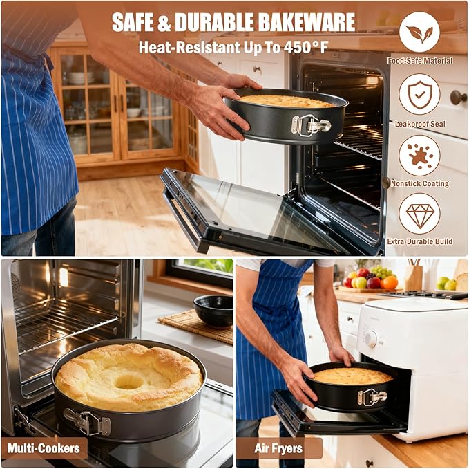 Springform Pan 9 Inch Nonstick with Removable Bottom, Leakproof Cheesecake Pans for Baking, 54 PCS Cake Pan Set with 1 Pcs Pans, 3 Pcs Scrappers and 50 PCS Parchment Paper. (1)
