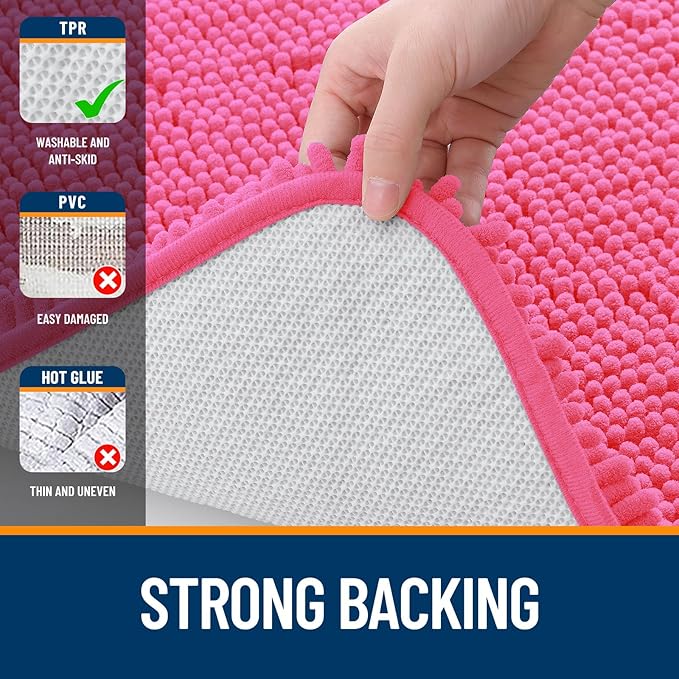 OLANLY Bathroom Rugs 70x46, Extra Soft Absorbent Chenille Bath Rugs, Rubber Backing Quick Dry, Machine Washable Bath Mats for Bathroom Floor, Tub and Shower, Home Decor Accessories, Hot Pink