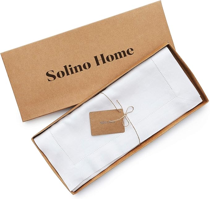 Solino Home Linen White Table Runner 144 Inches Long - 100% Pure Linen Extra Long Table Runner 14 x 144 Inch for Christmas, Holiday, New Year - Classic Hemstitch