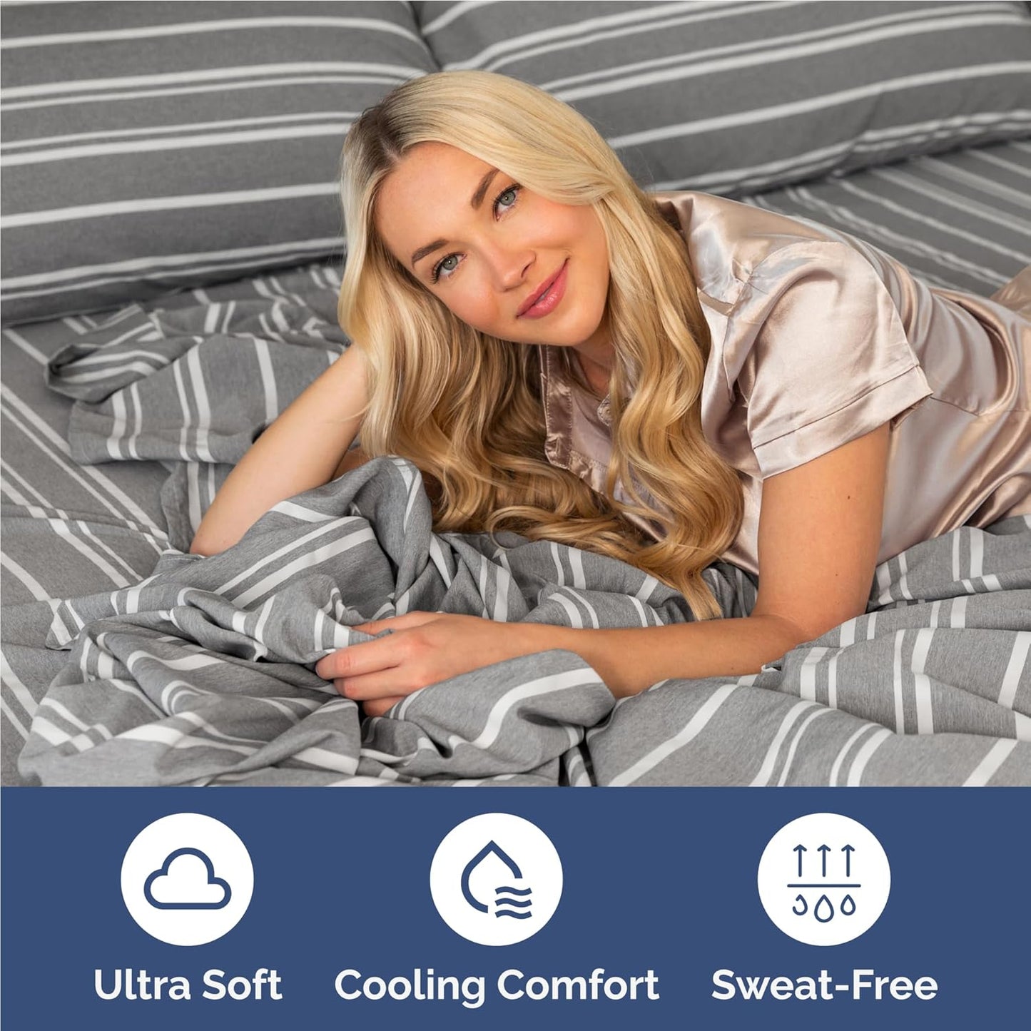 Full Size 4 Piece Sheet Set - Comfy Breathable & Cooling Bed Sheets Set - Hotel Luxury Bedding for Women, Men, Kids, Teens, Boys & Girls - Deep Pockets, Soft, Wrinkle Free - Oeko-Tex - Grey Stripes 3