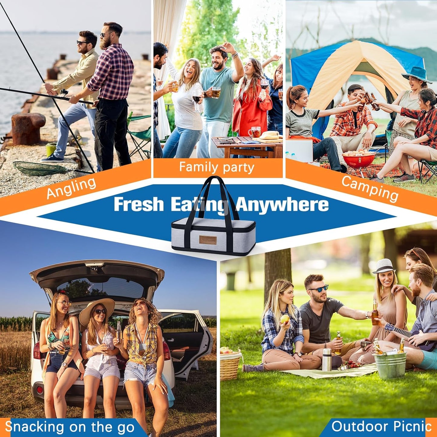 Chilled Portable Snackle Box Container with Reusable Ice Pack Bonus Insulated Bag 12 Compartment Divided Serving Tray Summer Beach Essentials for Charcuterie Snack Road Trip Picnic Keep Food Fresh