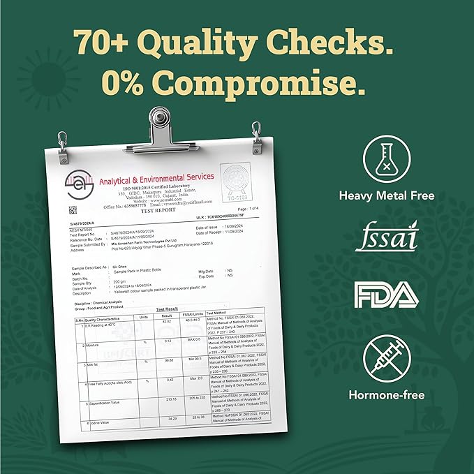 Anveshan A2 Gir Cow Ghee Clarified Butter 33 Fl. Oz/1000mL | Grass-Fed | Pasture-Raised | Gut Friendly | Keto Friendly | High Smoke Point | Sustainably Sourced | Casein Free