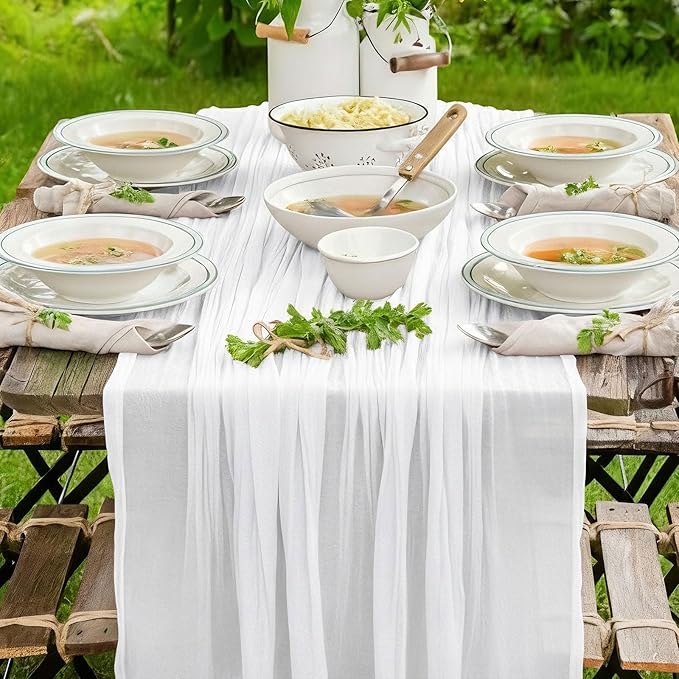 White Cheesecloth Table Runner, 120 Inch 10 FT Boho Rustic Cheesecloth Gauze, Cheese Cloth Runner for Wedding Spring Easter Baby Bridal Shower Party Decoration, 1 Pack