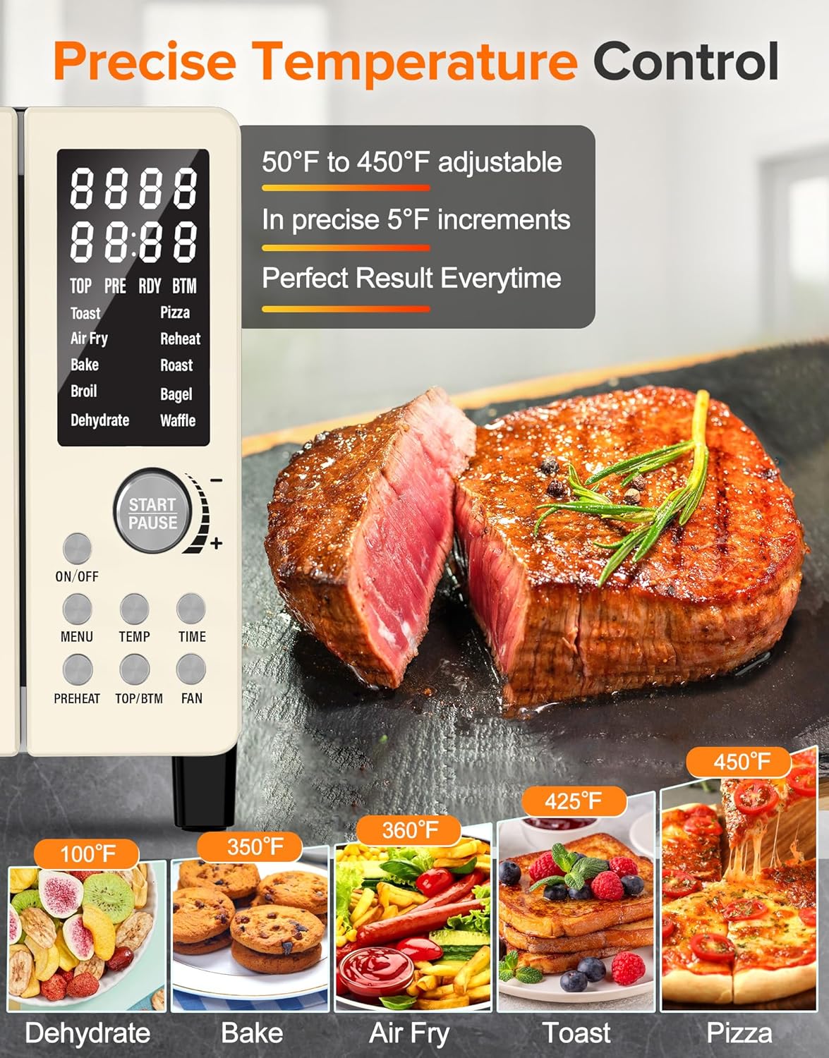 Nuwave Bravo Pro Smart Air Fryer Toaster Oven Combo, Airfryer Convection Oven Countertop, 10-in-1 Functions with Quicker & Even Crisp Technology, 1800W, 50-450°F, PFAS-Free, 21QT, Vanilla Cream