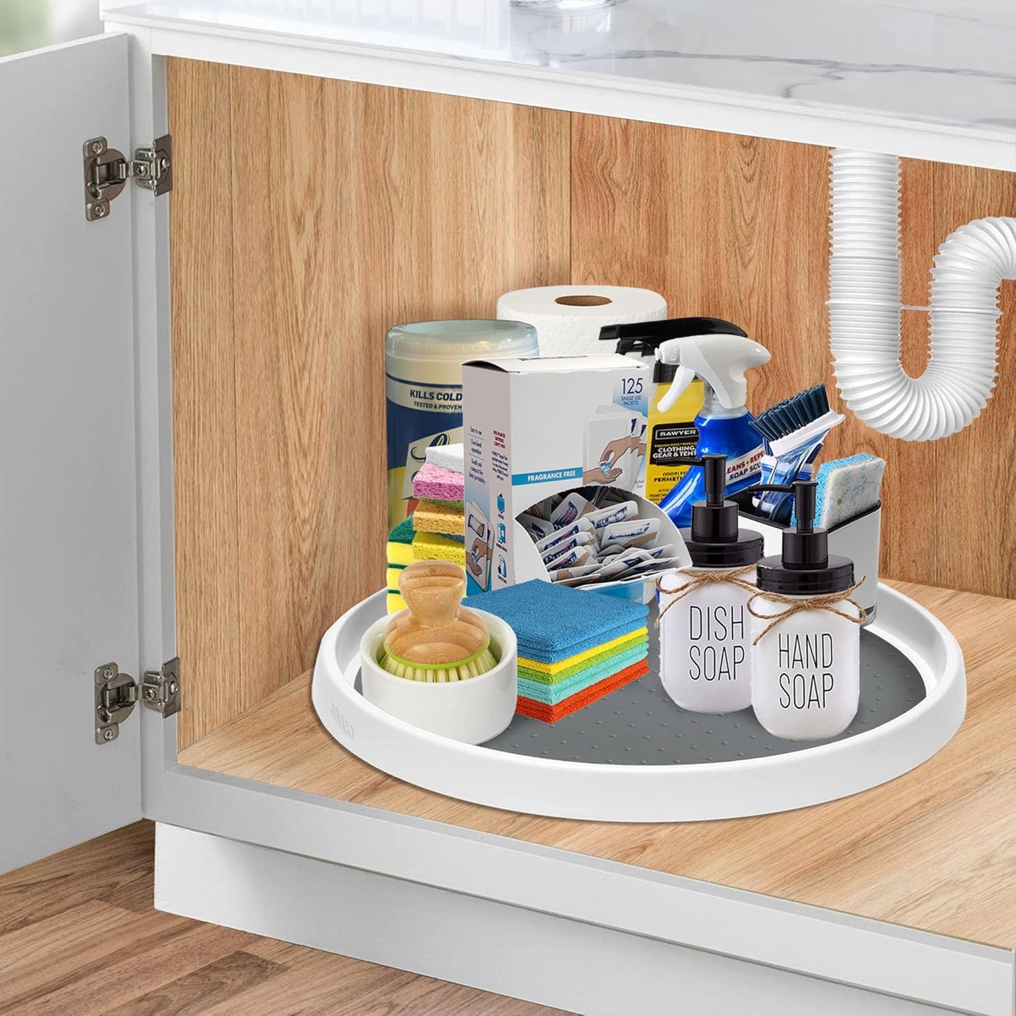 Set of 2, 12 Inch Non-Skid Lazy Susan Organizer, Pantry Lazy Susan Turntable for Cabinet, Kitchen Cabinet Organizer, Pantry Organization and Storage -White/Gray