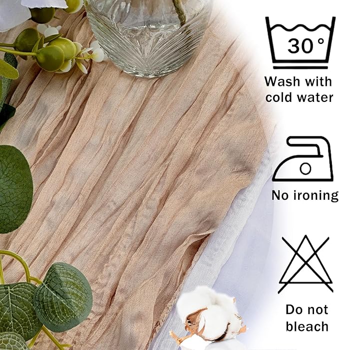 12 Pack Brown Cheesecloth Table Runner 22x120 Inch-Naturally Dyed Colors Sheer Gauze Ivory Cheese Cloth Wedding Table Runner,Rustic Boho Crinkle Fabric, Reception, Bridal Shower,Farmhouse Dining Decor