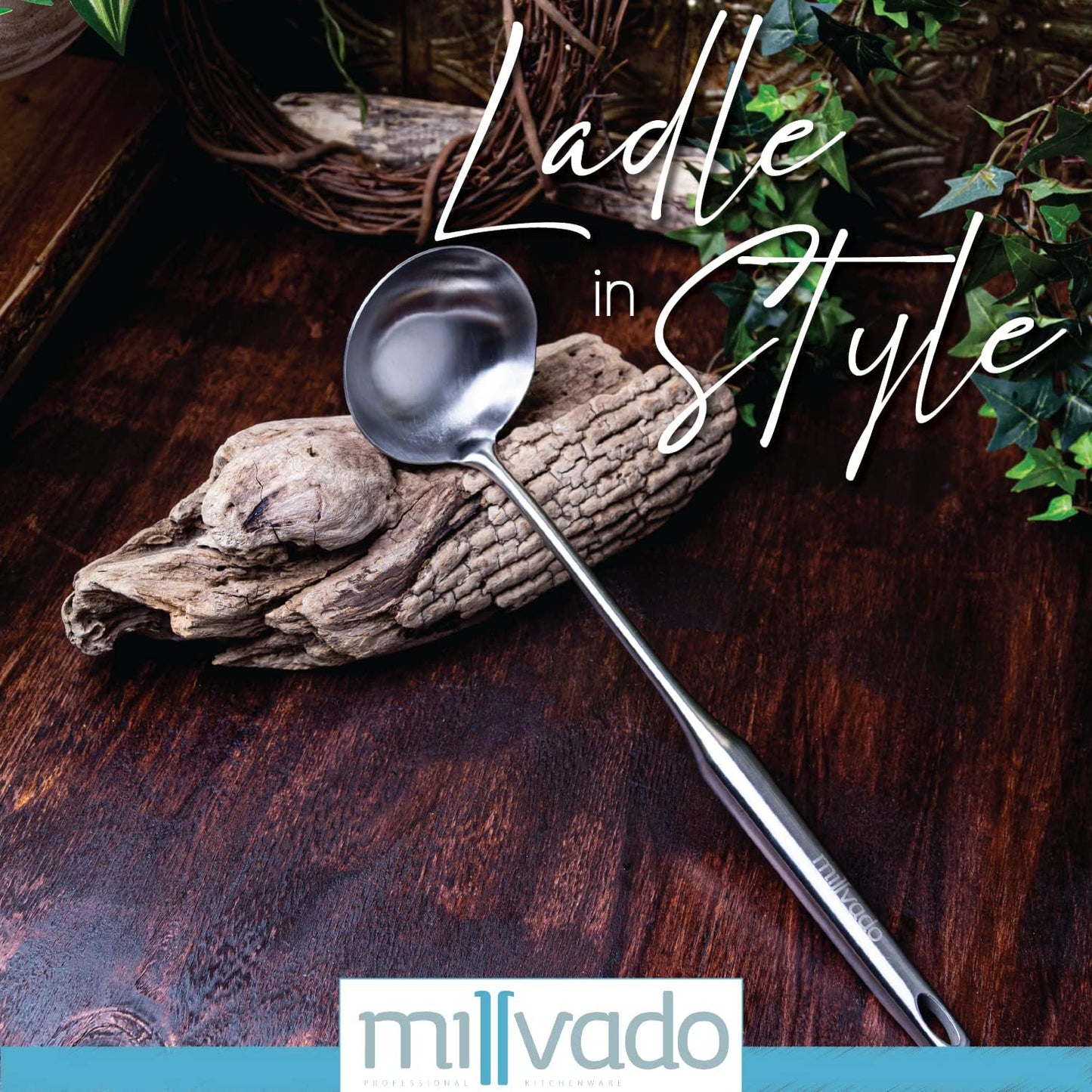 Soup Ladle, Stainless Steel Ladle, 15" Ladles for Serving or Cooking, Dishwasher Safe, Heavy Duty Durable Metal, Kitchen Ladel