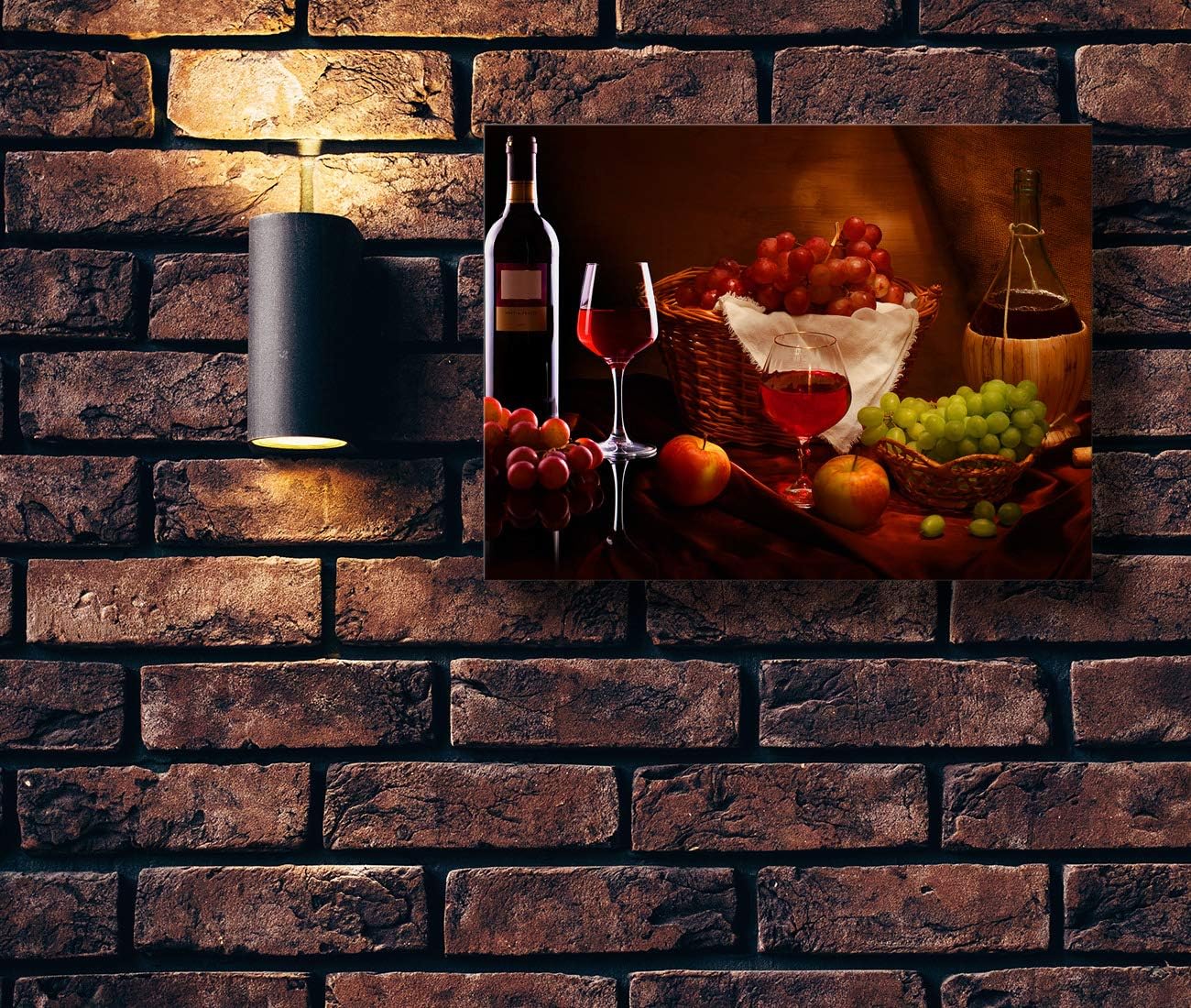 Looife Kitchen Still Life Canvas Wall Art, 24x18 Inch Gallery Wrapped Wine Cup with Grapes Picture Prints Wall Decor, Food Art Deco for Dining Room and Bar