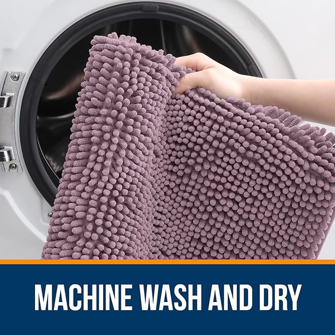 OLANLY Bathroom Rugs 30x20, Extra Soft Absorbent Chenille Bath Rugs, Rubber Backing Quick Dry, Machine Washable Bath Mats for Bathroom Floor, Tub and Shower, Home Decor Accessories, Deep Plum