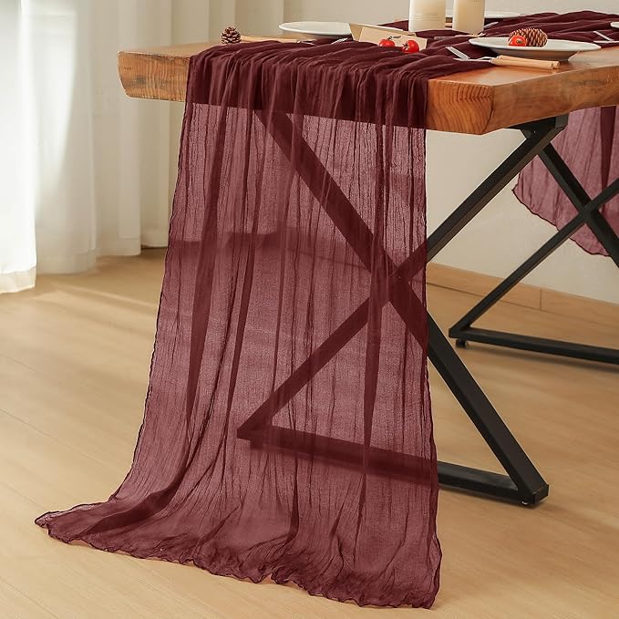4 Pack Christmas Table Runner, 35x120 Inch Boho Rustic Cheese Cloth Table Runner, Decorative Table Runners for Bridal Baby Shower Decorations or Wedding Table Decorations