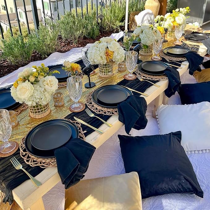 10 Pack 120 Inch Cheesecloth Black Table Runner 10FT Boho Gauze Table Runners Long Cheese Cloth Table Runner Semi Sheer Runners for Wedding Bridal Baby Shower Party