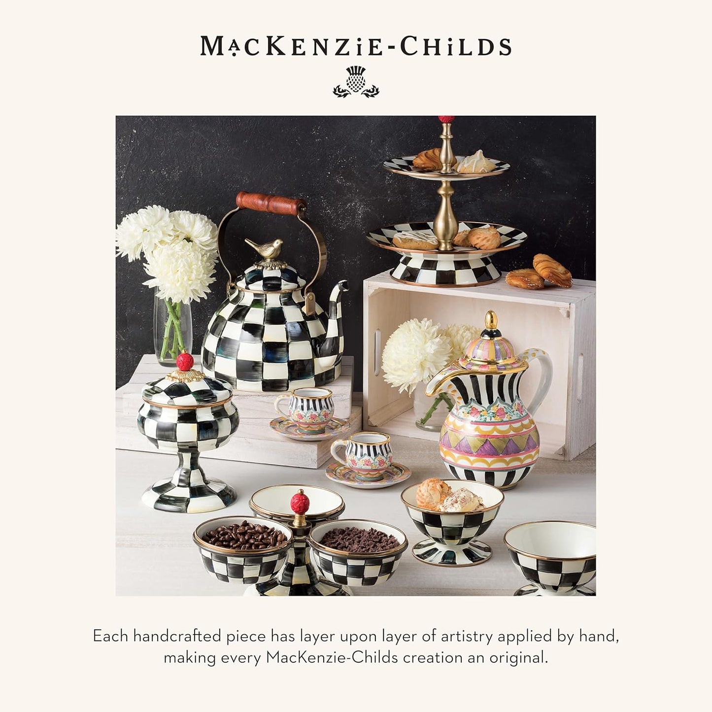 MACKENZIE-CHILDS Enamel Everyday Bowl, Serving Bowl for Entertaining, Extra-Large, Black-and-White Courtly Check, Set of 1
