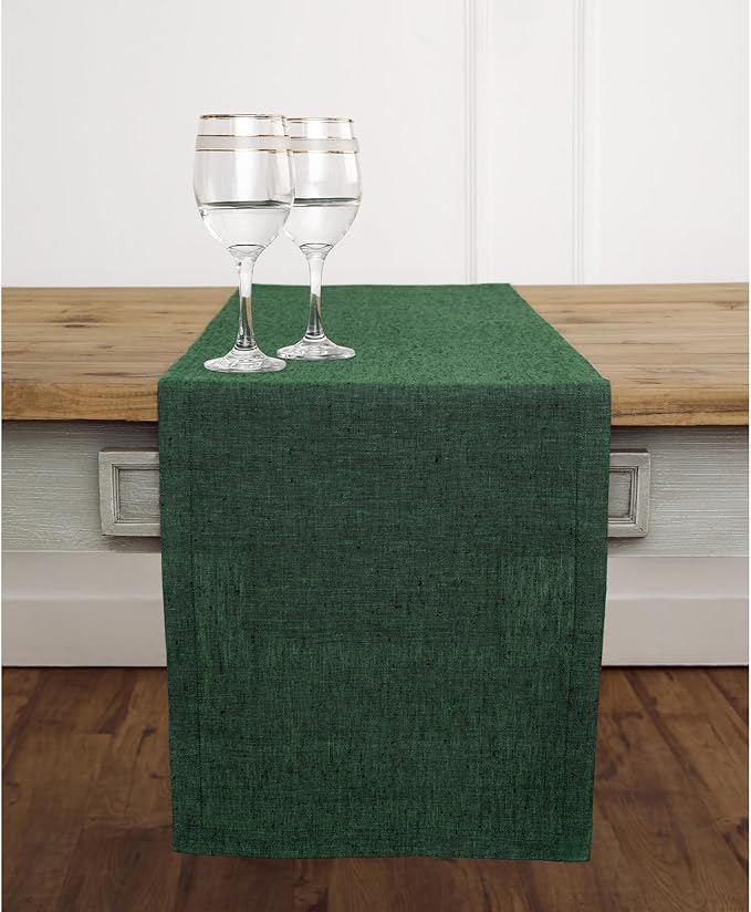 Solino Home Linen Forest Green Table Runner 108 Inches Long - Athena, 100% Pure Linen Dining Table Runner 14 x 108 Inch for Christmas, Winter, New Year - Handcrafted and Machine Washable